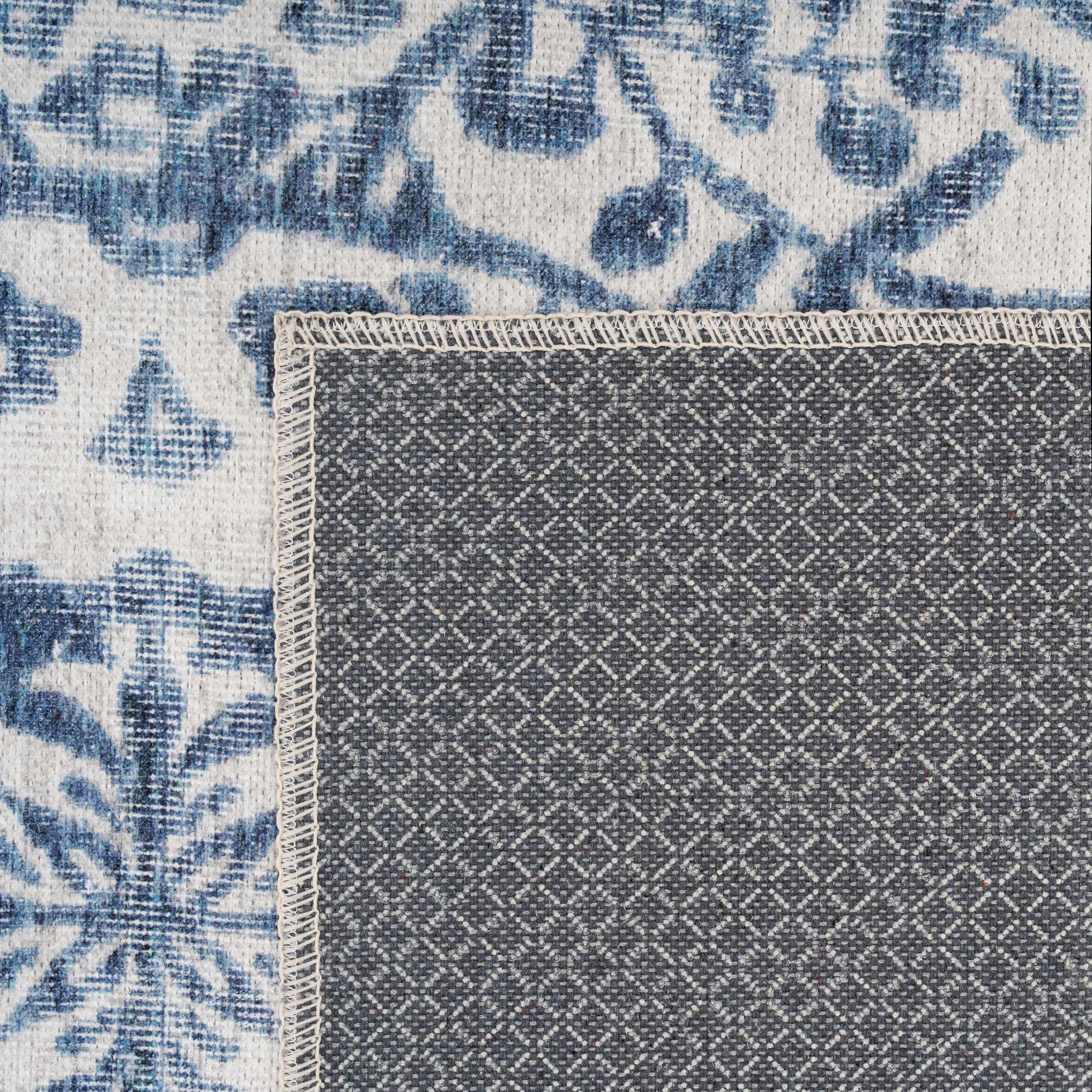 Flatwoven Washable Distressed Blue Damask Rug - Bala - Image 3