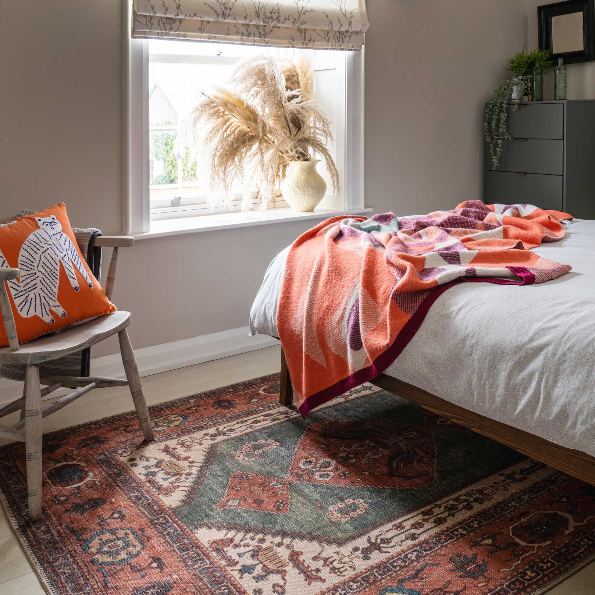 Flatwoven Washable Distressed Terracotta Green Boho Rug - Faro - Image 10