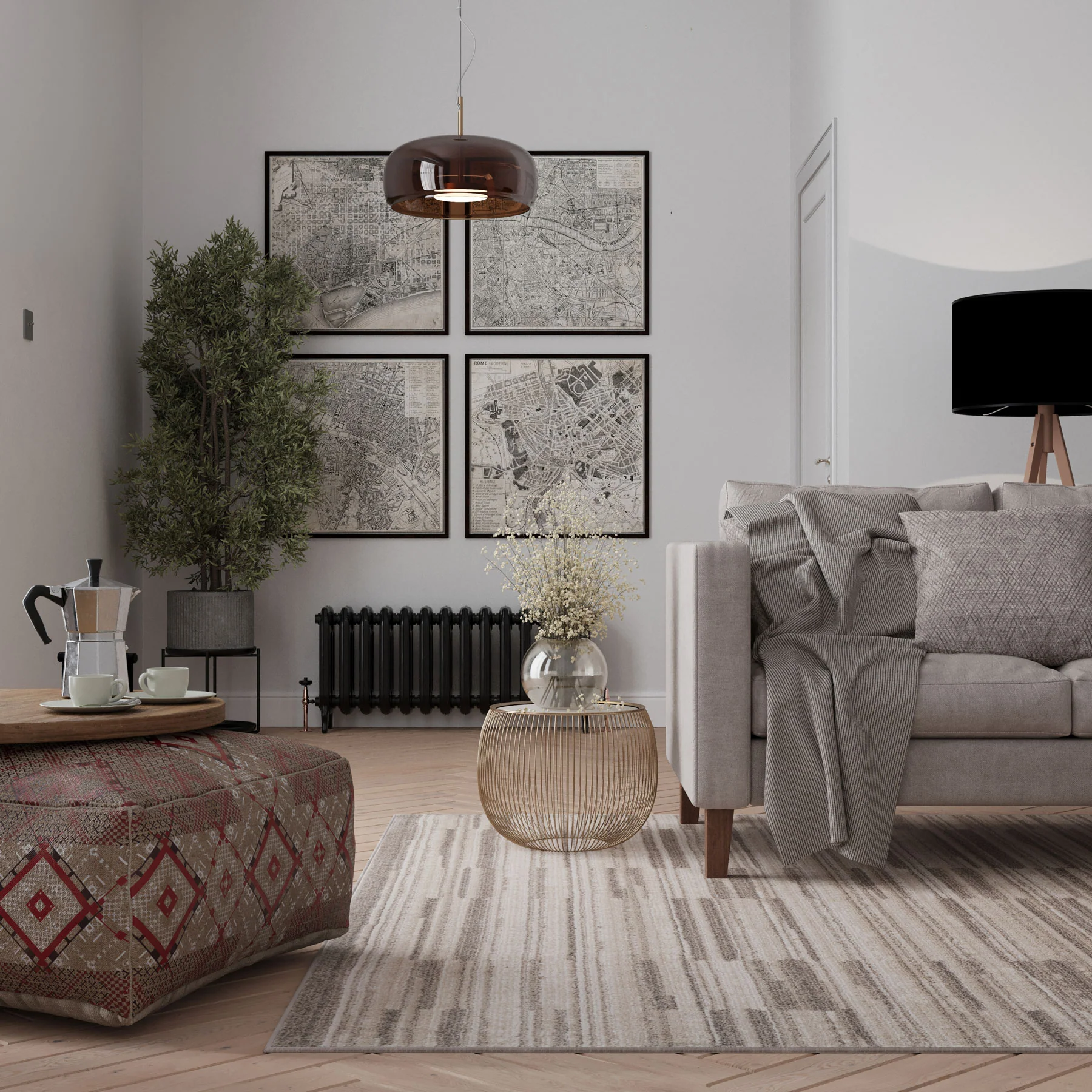 Neutral Beige Linear Living Room Rug - Elias - Image 8