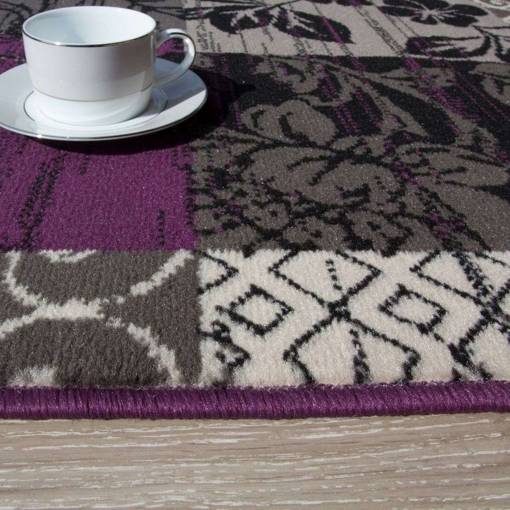 Purple Grey Modern Patchwork Runner Rugs - Image 3