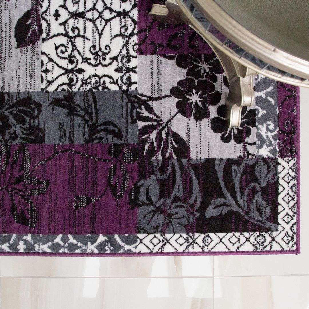 Purple Grey Modern Patchwork Runner Rugs - Image 4