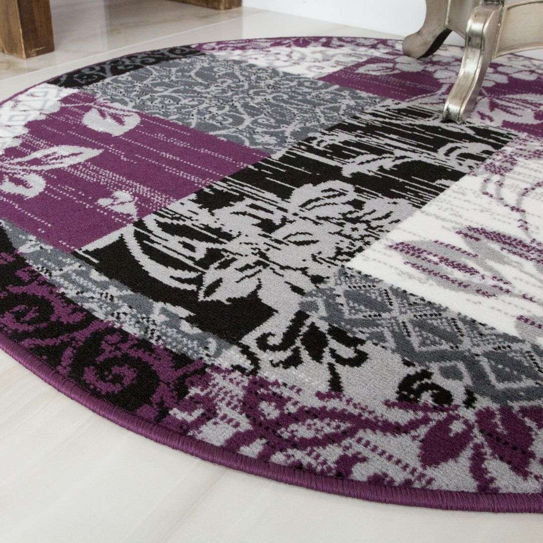 Purple Grey Modern Patchwork Runner Rugs - Image 6