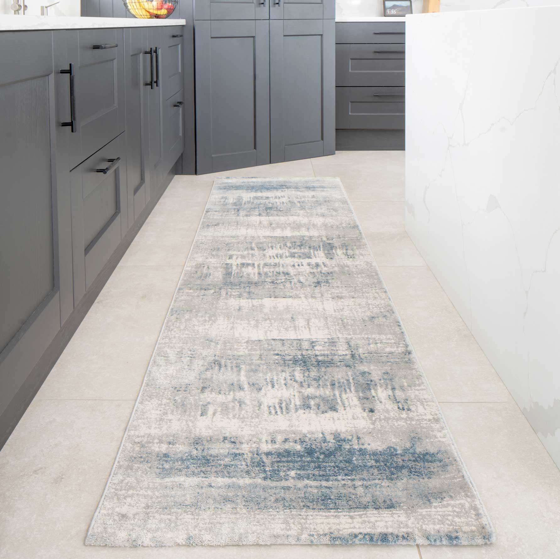 Soft Blue Distressed Abstract Living Room Area Rug - Bedtime - Image 6