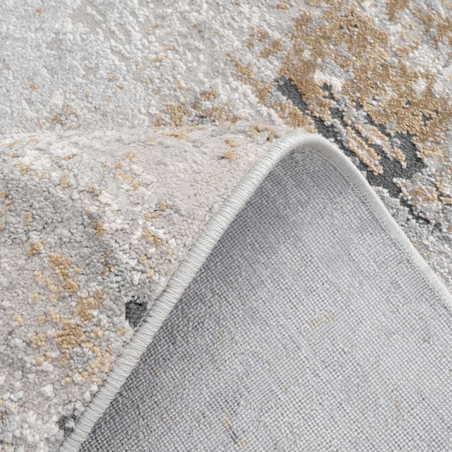 Modern Soft Grey Gold Distressed Abstract Living Room Rug - Moonshine - Image 8