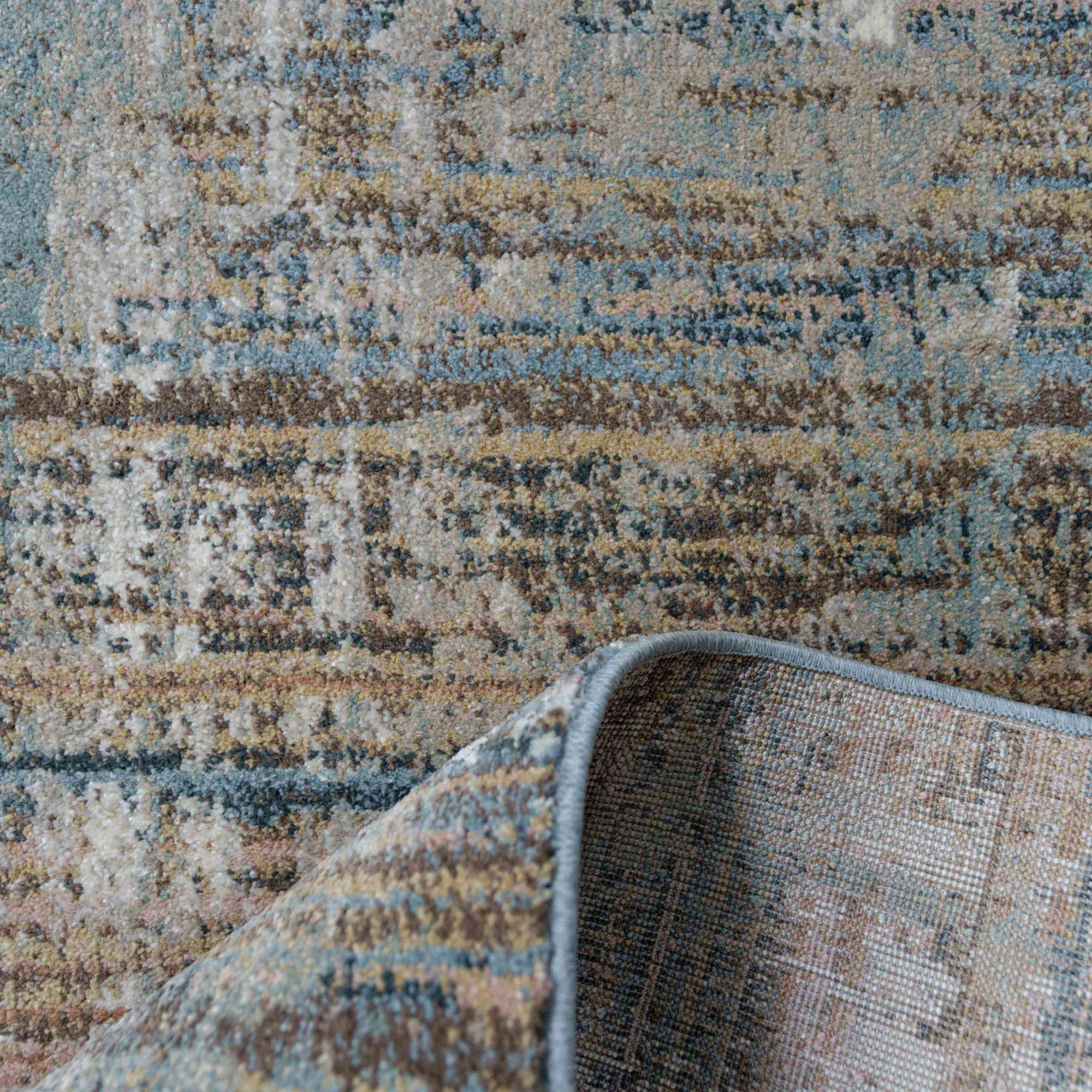 Soft Modern Blue Distressed Scratched Effect Rugs - Scatter - Image 10