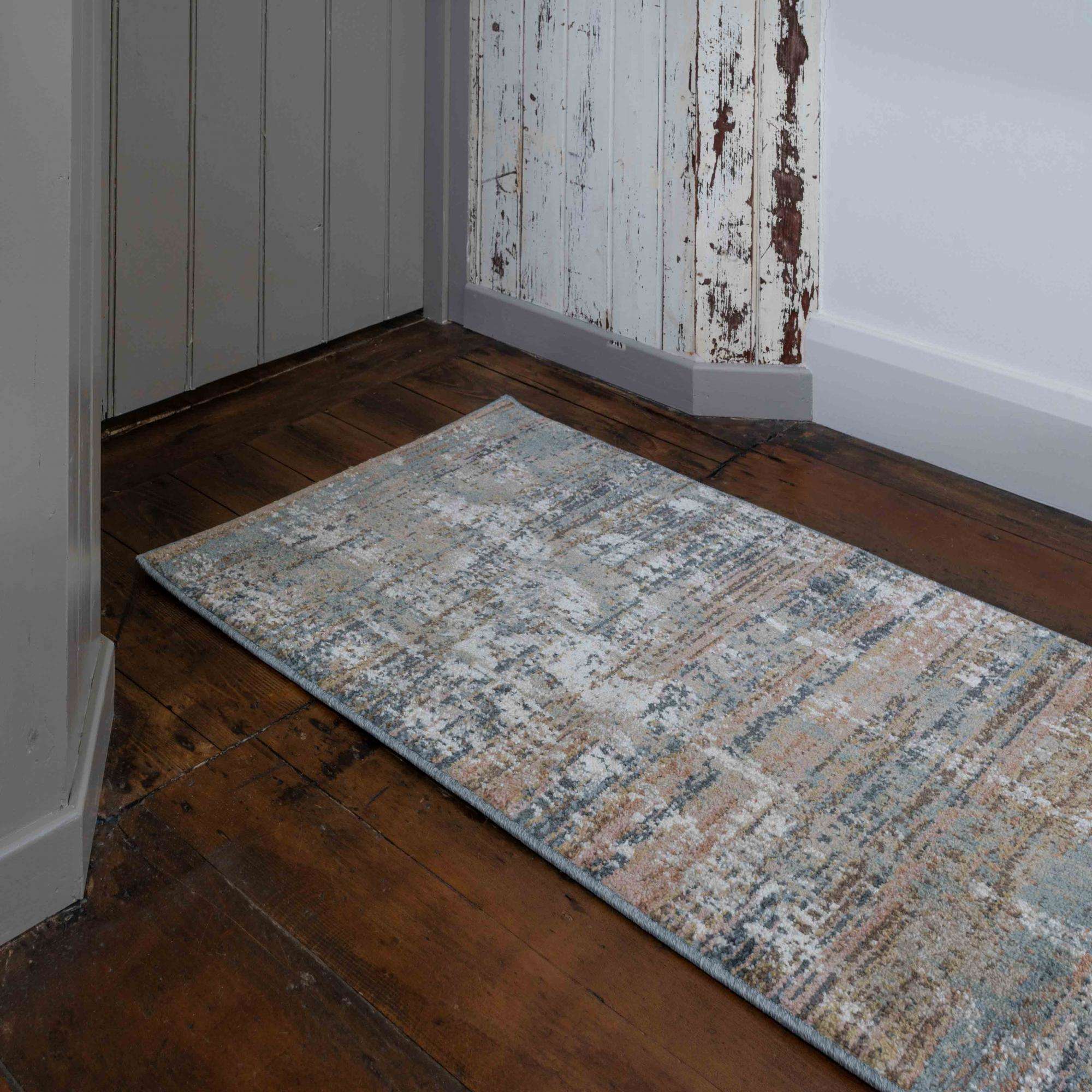 Soft Modern Blue Distressed Scratched Effect Rugs - Scatter - Image 12