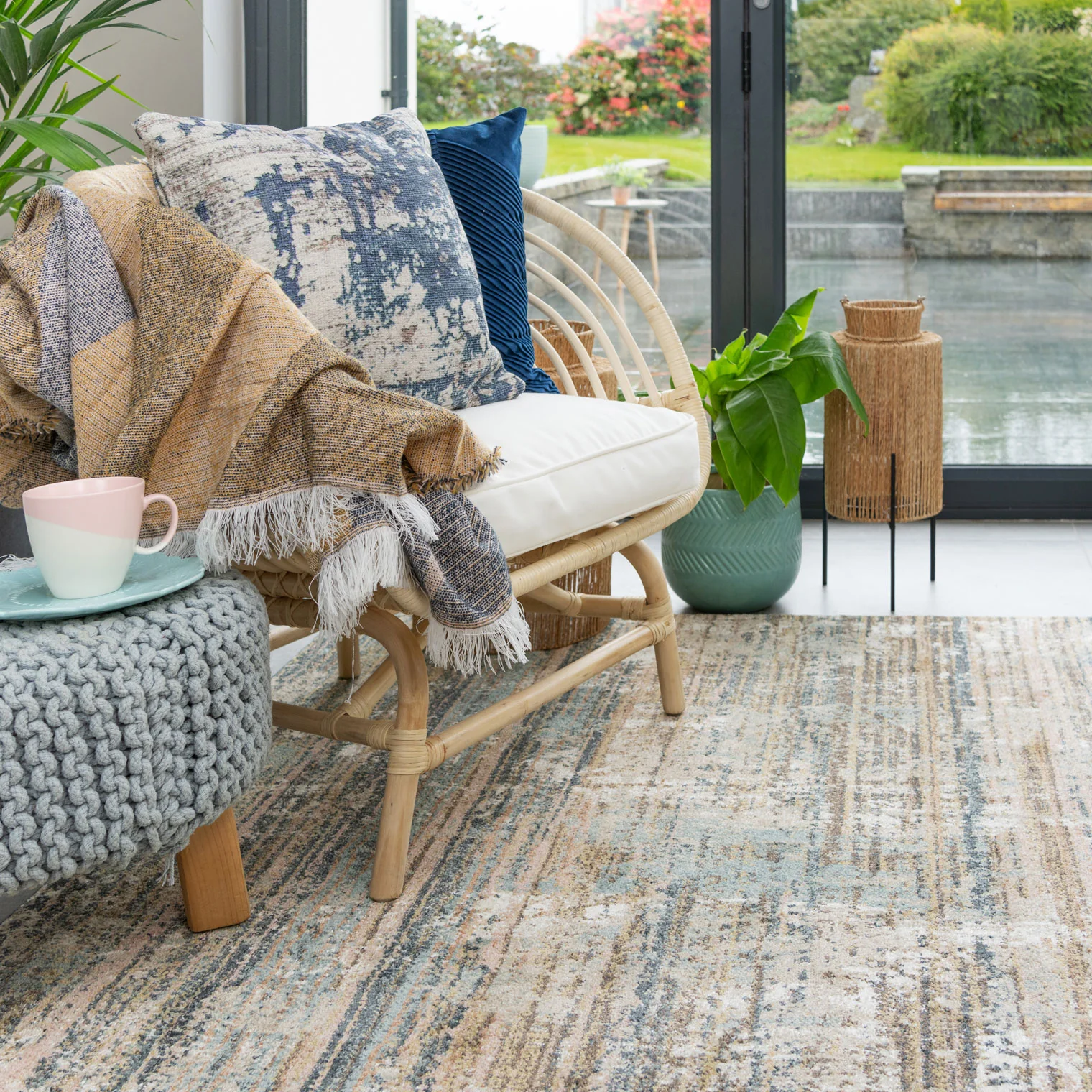 Soft Modern Blue Distressed Scratched Effect Rugs - Scatter - Image 4