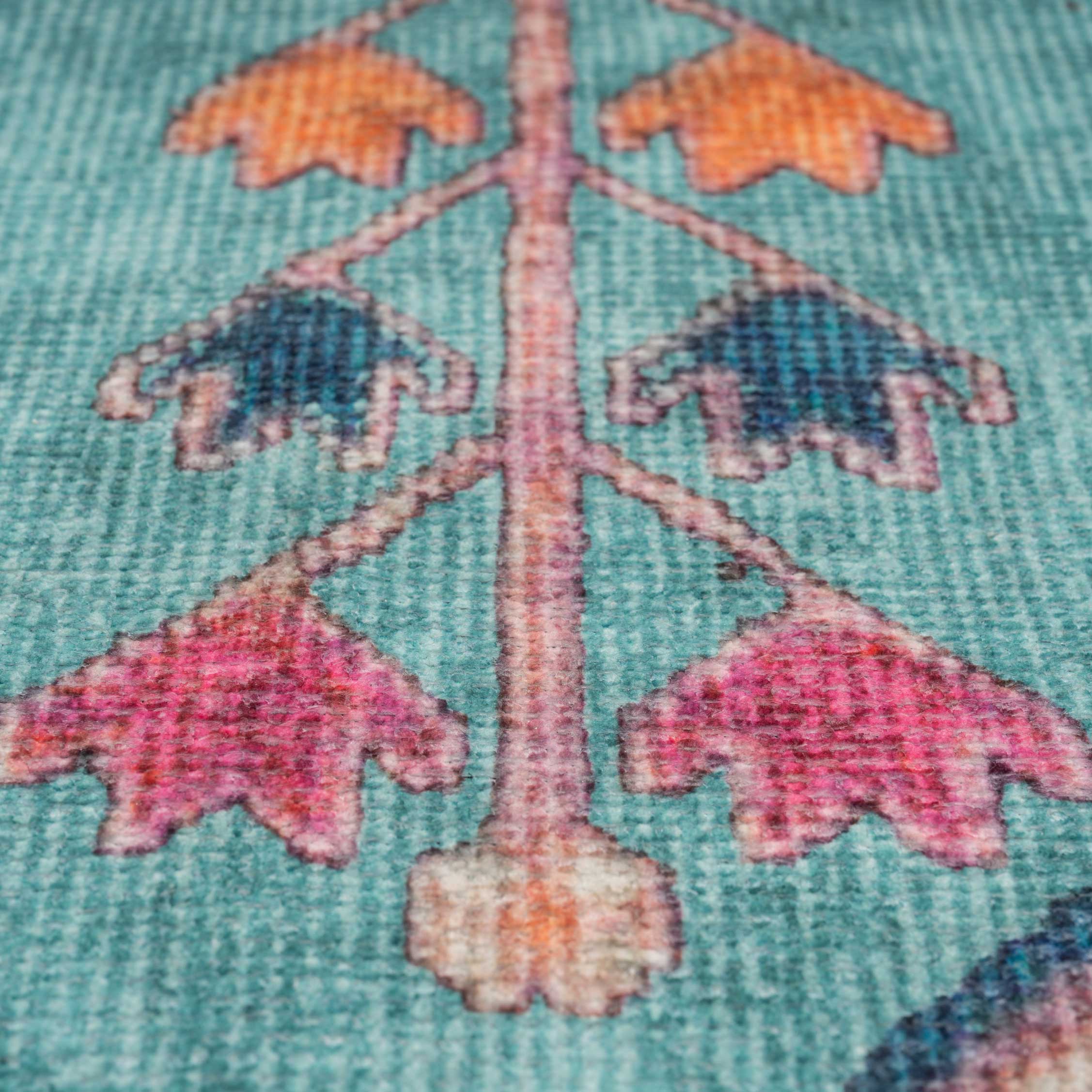 Flatwoven Washable Vibrant Teal Pink Distressed Boho Rug - Clarissa - Image 5