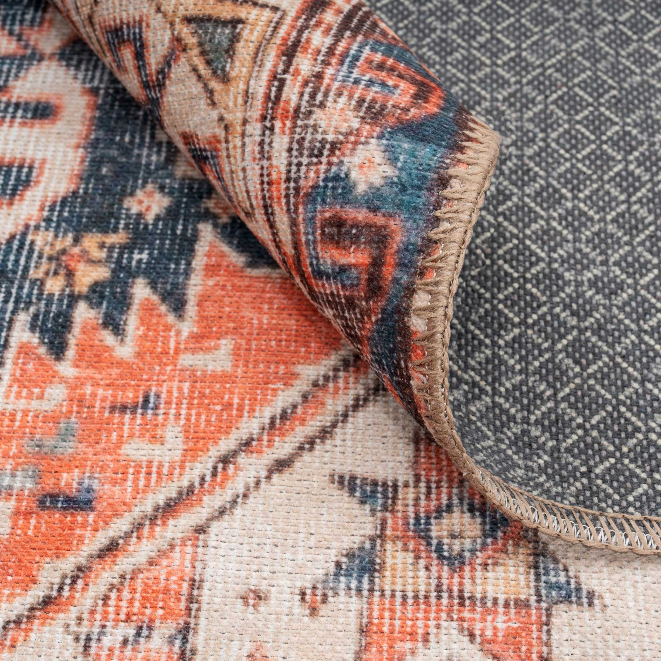 Flatwoven Washable Terracotta Distressed Boho Rug - Perla - Image 4